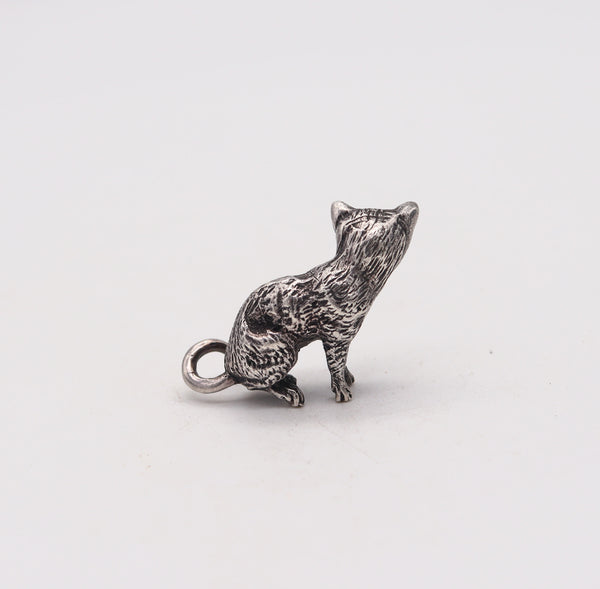 CAT MINIATURE 1970 Italian Figure Of A Cat In Solid Textured .925 Sterling Silver