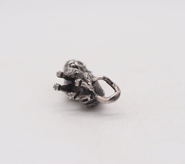CAT MINIATURE 1970 Italian Figure Of A Cat In Solid Textured .925 Sterling Silver