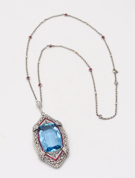 TIFFANY & CO. 1925 Art Deco Platinum Pendant Necklace With Santa Maria Aquamarine