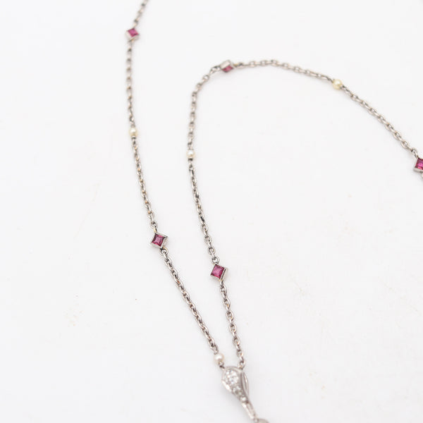 TIFFANY & CO. 1925 Art Deco Platinum Pendant Necklace With Santa Maria Aquamarine