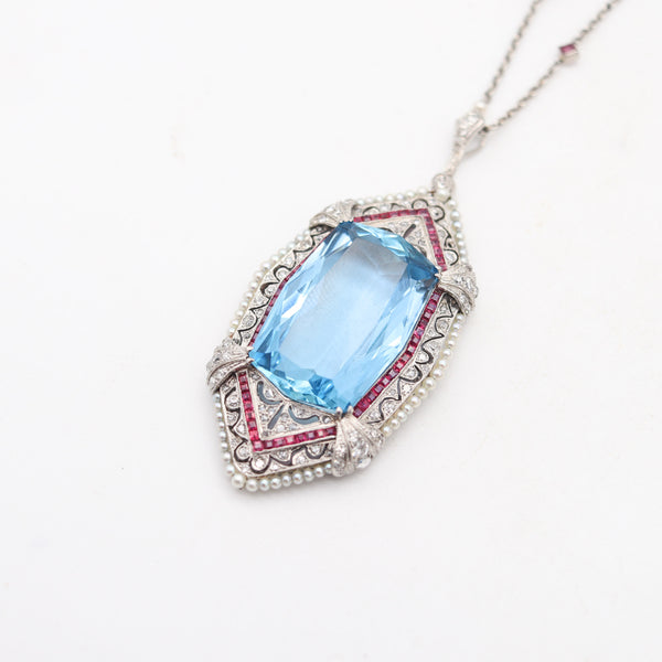 TIFFANY & CO. 1925 Art Deco Platinum Pendant Necklace With Santa Maria Aquamarine