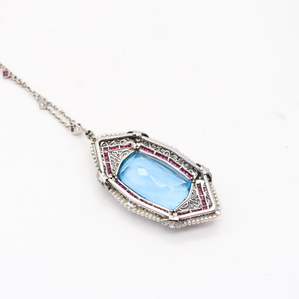 TIFFANY & CO. 1925 Art Deco Platinum Pendant Necklace With Santa Maria Aquamarine