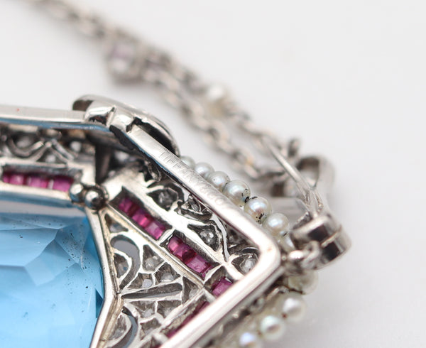 TIFFANY & CO. 1925 Art Deco Platinum Pendant Necklace With Santa Maria Aquamarine