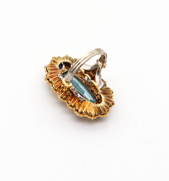 -Mario Buccellati 1970 Milano Ring in 18Kt Gold With 7.05 Ctw Aquamarine & Sapphires