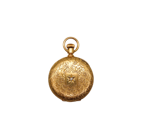 -Waltham 1886 Riverside Size 0s Hunting Pocket Watch In 18Kt Yellow Gold With Diamond