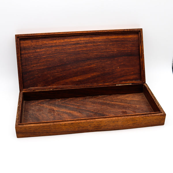 -OTTAVIANI 1960 Modernist Cedar Box With Enameled Designs .925 Sterling Silver