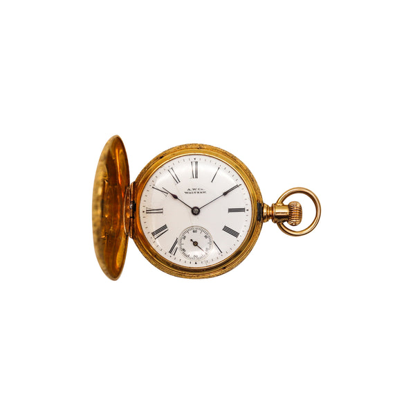 -Waltham 1886 Riverside Size 0s Hunting Pocket Watch In 18Kt Yellow Gold With Diamond