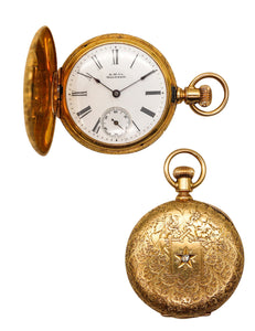 -Waltham 1886 Riverside Size 0s Hunting Pocket Watch In 18Kt Yellow Gold With Diamond