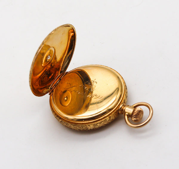 -Waltham 1886 Riverside Size 0s Hunting Pocket Watch In 18Kt Yellow Gold With Diamond