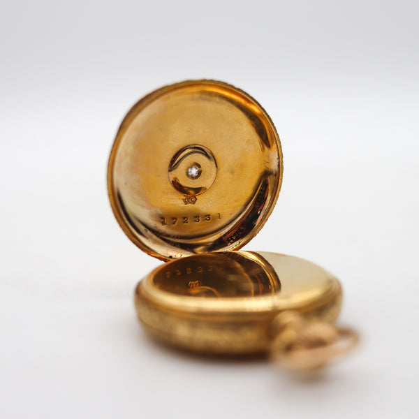 -Waltham 1886 Riverside Size 0s Hunting Pocket Watch In 18Kt Yellow Gold With Diamond