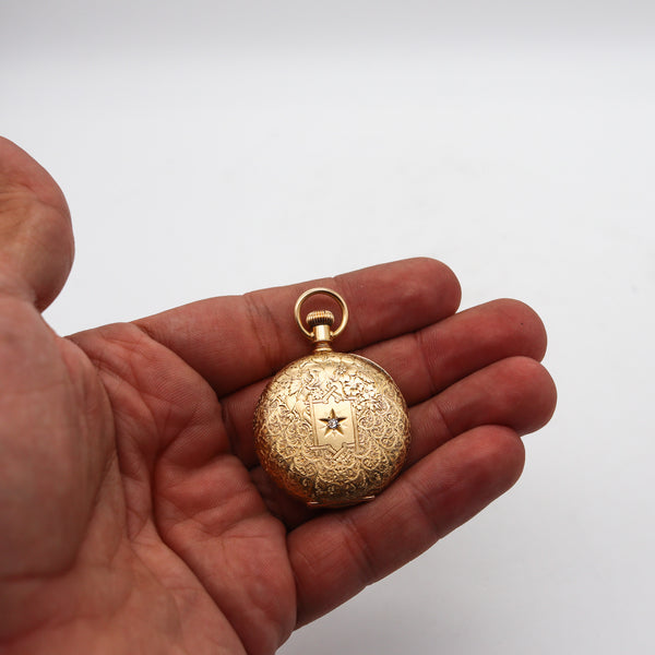-Waltham 1886 Riverside Size 0s Hunting Pocket Watch In 18Kt Yellow Gold With Diamond