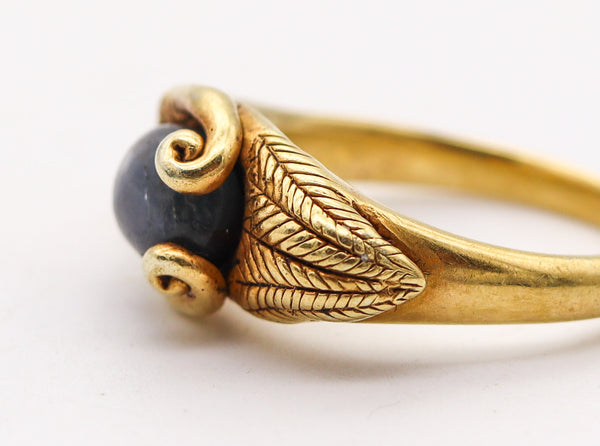 -Victorian 1860 Ancient Revival Ram Ring In 22Kt Yellow Gold With a Sapphire