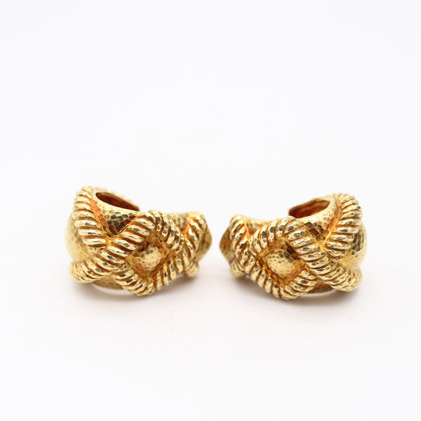 DAVID WEBB 1975 Cased Knoots Hoop Clips Earrings In Solid 18Kt Yellow Gold