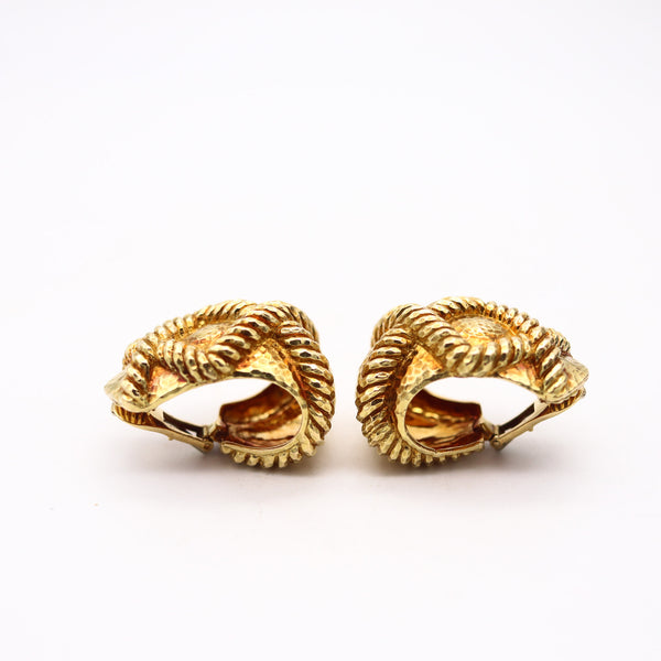 DAVID WEBB 1975 Cased Knoots Hoop Clips Earrings In Solid 18Kt Yellow Gold