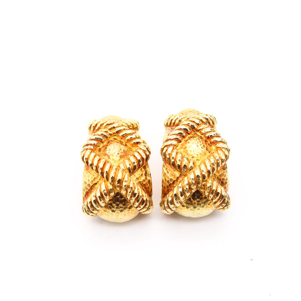 DAVID WEBB 1975 Cased Knoots Hoop Clips Earrings In Solid 18Kt Yellow Gold