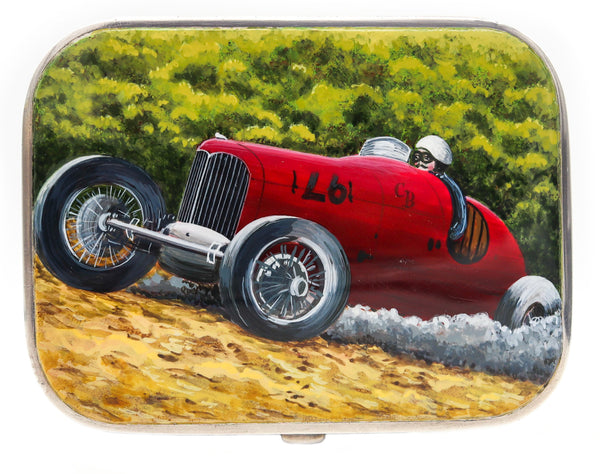 +Finnigans 1932 London Art Deco Enamel Case Box With Racing Car In .925 Sterling Silver