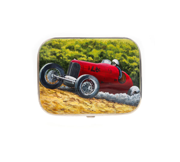 +Finnigans 1932 London Art Deco Enamel Case Box With Racing Car In .925 Sterling Silver