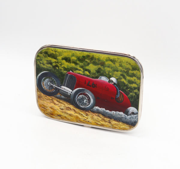 +Finnigans 1932 London Art Deco Enamel Case Box With Racing Car In .925 Sterling Silver