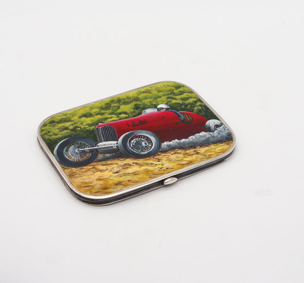 +Finnigans 1932 London Art Deco Enamel Case Box With Racing Car In .925 Sterling Silver