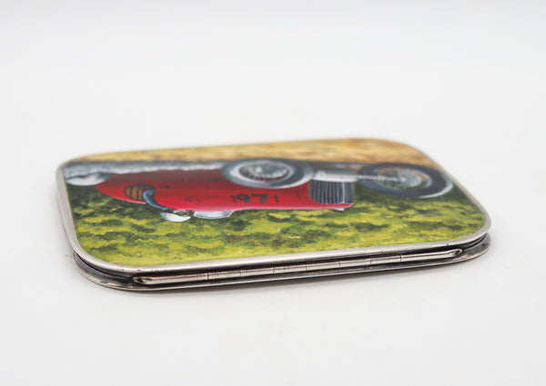 +Finnigans 1932 London Art Deco Enamel Case Box With Racing Car In .925 Sterling Silver