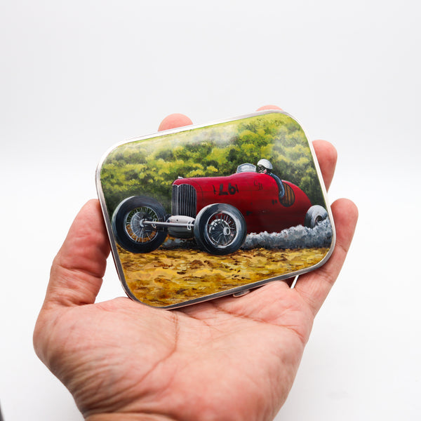 +Finnigans 1932 London Art Deco Enamel Case Box With Racing Car In .925 Sterling Silver