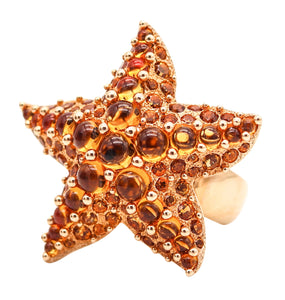 POMELLATO Milan Starfish Cocktail Ring In 18Kt Yellow Gold With 11.13 Ctw Citrines