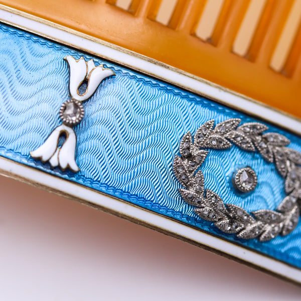 CARTIER Paris 1900 Edwardian Enameled Hairs-Comb IN 18Kt Gold With Diamonds