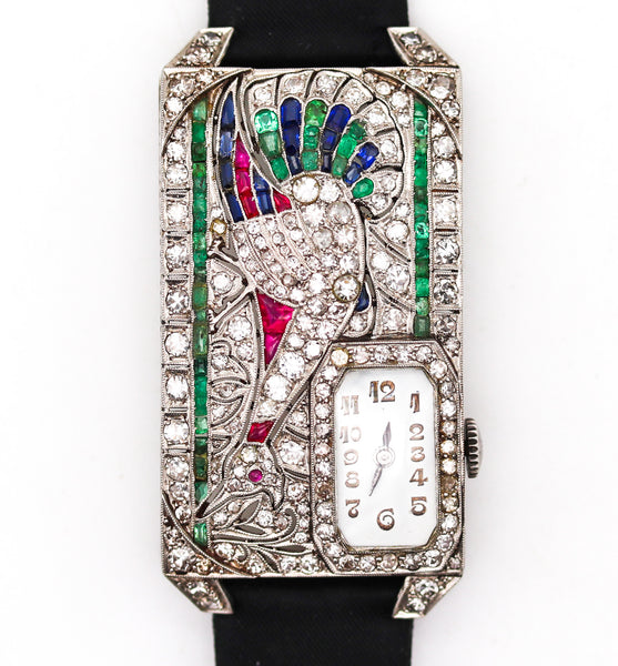 AUSTRIAN Art Deco 1925 Curvex Wristwatch in Platinum With 7.75 Ctw in Gemstones