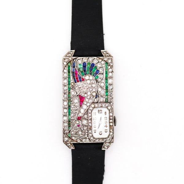 AUSTRIAN Art Deco 1925 Curvex Wristwatch in Platinum With 7.75 Ctw in Gemstones