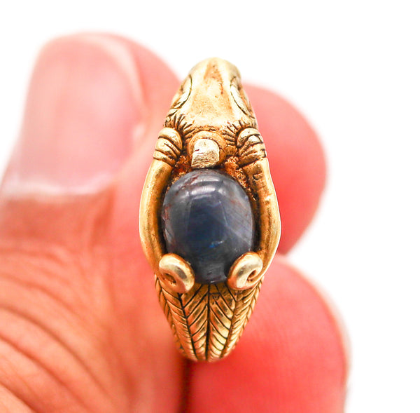 -Victorian 1860 Ancient Revival Ram Ring In 22Kt Yellow Gold With a Sapphire