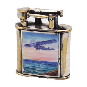 SARASTRO 1930 Pforzheim Enameled Deco Diksi Petrol Lighter In Silver on Brass