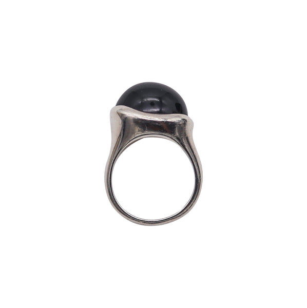 -Tiffany Co. Elsa Peretti Sculptural Ring in .925 Sterling Silver With 15.80 Cts Black Jade