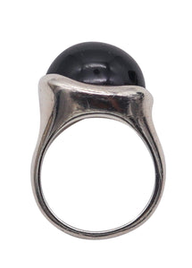 -Tiffany Co. Elsa Peretti Sculptural Ring in .925 Sterling Silver With 15.80 Cts Black Jade
