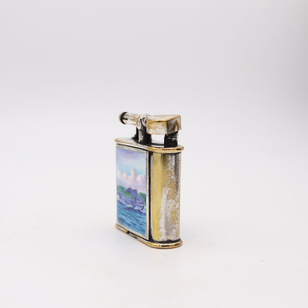 SARASTRO 1930 Pforzheim Enameled Deco Diksi Petrol Lighter In Silver on Brass