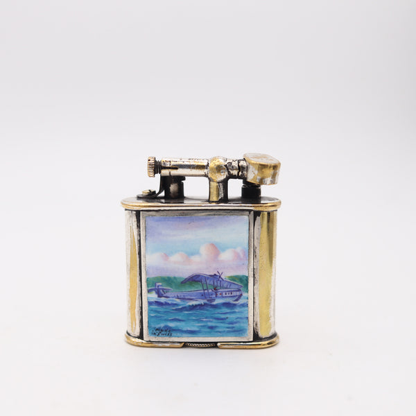 SARASTRO 1930 Pforzheim Enameled Deco Diksi Petrol Lighter In Silver on Brass