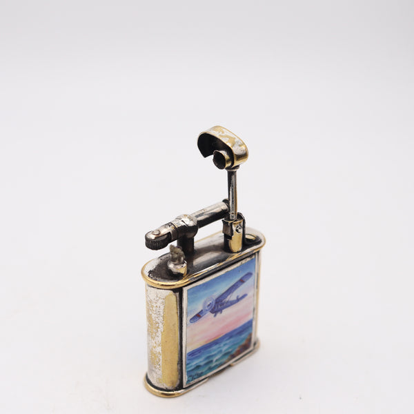 SARASTRO 1930 Pforzheim Enameled Deco Diksi Petrol Lighter In Silver on Brass