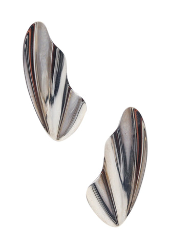 -Tiffany & Co. Elsa Peretti Sculptural Tide Wave Clips Earrings in .925 Sterling Silver