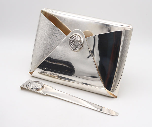 -Galena 1970 Modernist Unique Medallion Desk Set In Solid .925 Sterling Silver