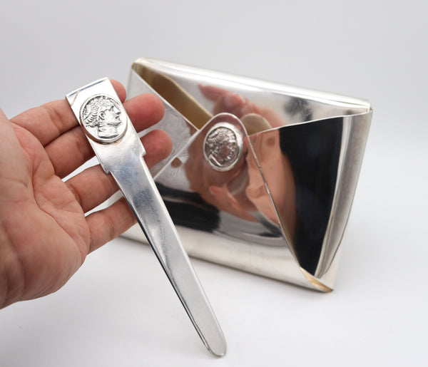 -Galena 1970 Modernist Unique Medallion Desk Set In Solid .925 Sterling Silver