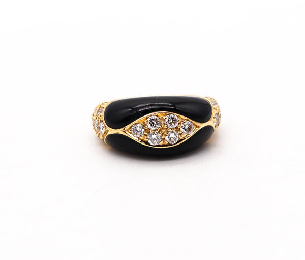 -Modernist Ring In 18Kt Yellow Gold With 14.64 Ctw in Diamonds And Onyx