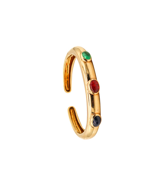 -David Webb Cuff Bracelet In 18kt Yellow Gold With 6.07 Cts In Color Gemstones