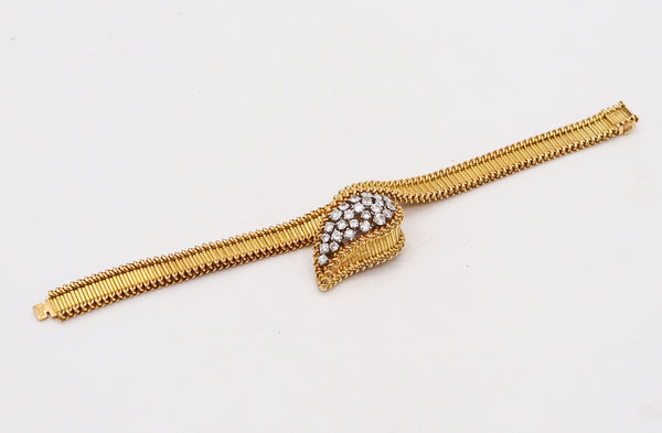 -Boucheron Paris 1950 Retro Modern Bracelet In 18Kt Gold Platinum And 2.60 Ctw Diamonds