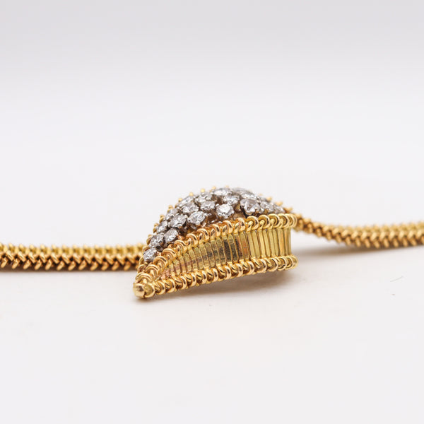 -Boucheron Paris 1950 Retro Modern Bracelet In 18Kt Gold Platinum And 2.60 Ctw Diamonds