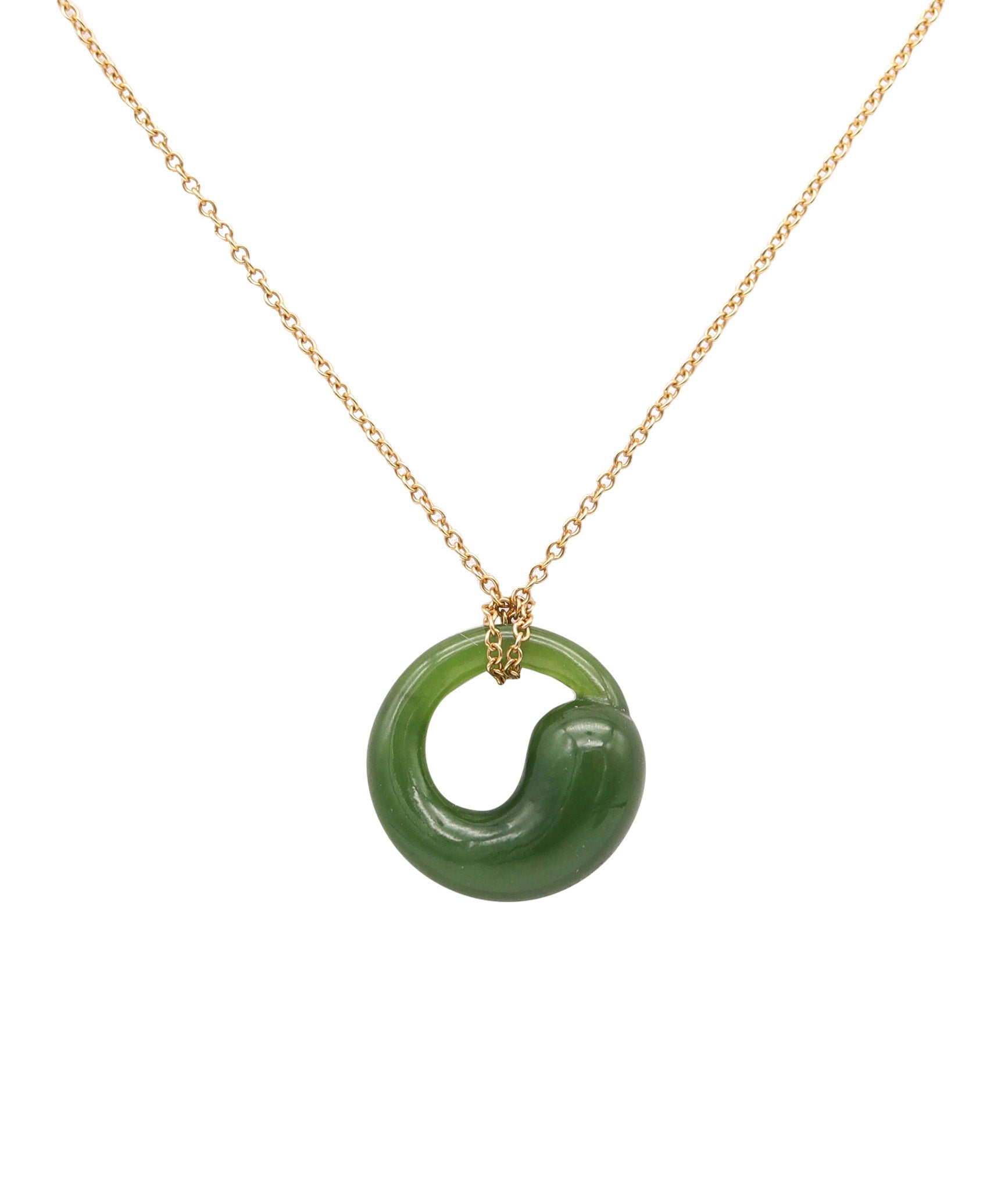 TIFFANY & CO. 1980 Elsa Peretti Nephrite Jade Eternal Circle Necklace In 18Kt Gold