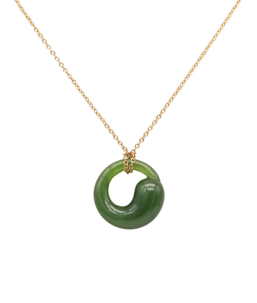 TIFFANY & CO. 1980 Elsa Peretti Nephrite Jade Eternal Circle Necklace In 18Kt Gold