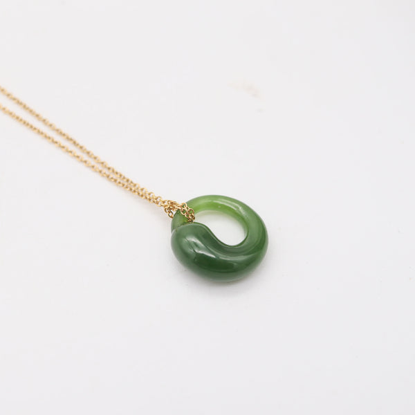 TIFFANY & CO. 1980 Elsa Peretti Nephrite Jade Eternal Circle Necklace In 18Kt Gold
