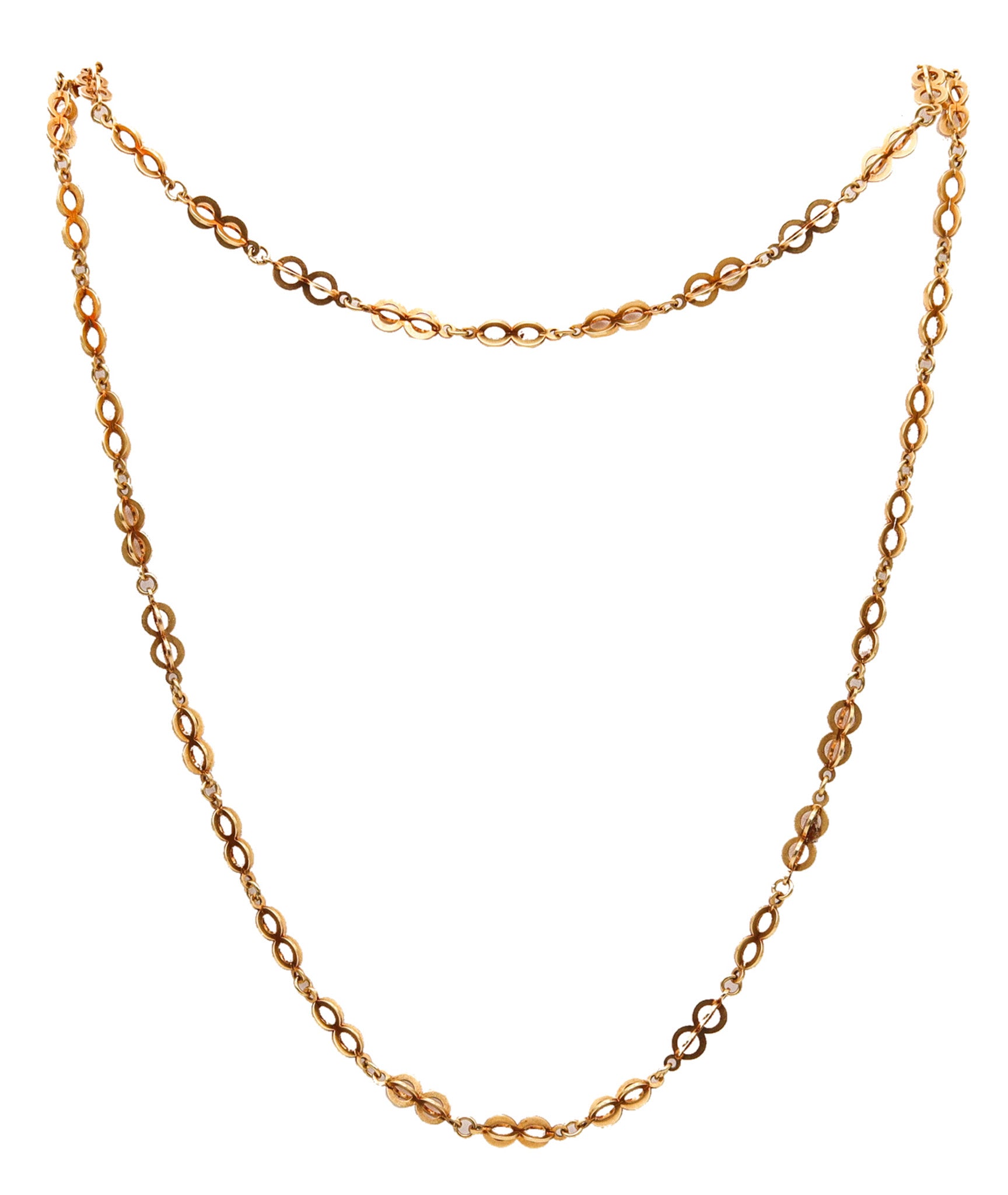 -Art Deco 1925 European Geometric Long Chain In Solid 18Kt Yellow Gold