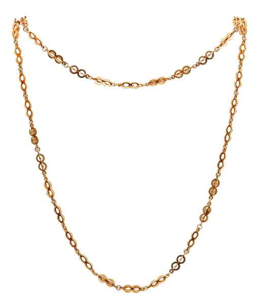 -Art Deco 1925 European Geometric Long Chain In Solid 18Kt Yellow Gold