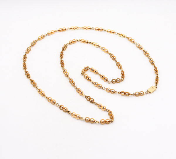 -Art Deco 1925 European Geometric Long Chain In Solid 18Kt Yellow Gold