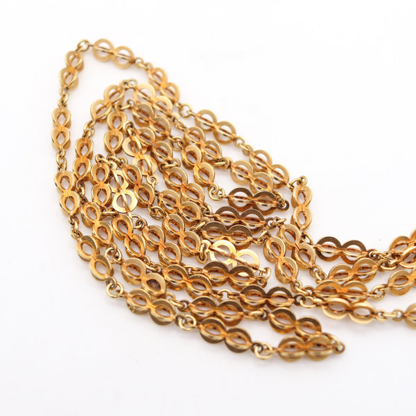 -Art Deco 1925 European Geometric Long Chain In Solid 18Kt Yellow Gold